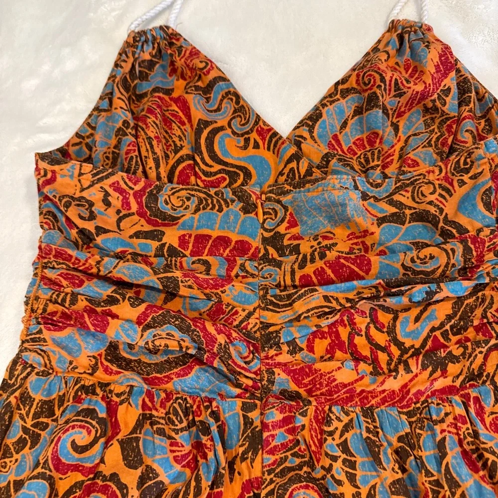 Anthropologie Moulinette Soeurs Rope Halter Dress Orange Blue Batik Print Size 6 - Picture 5 of 10